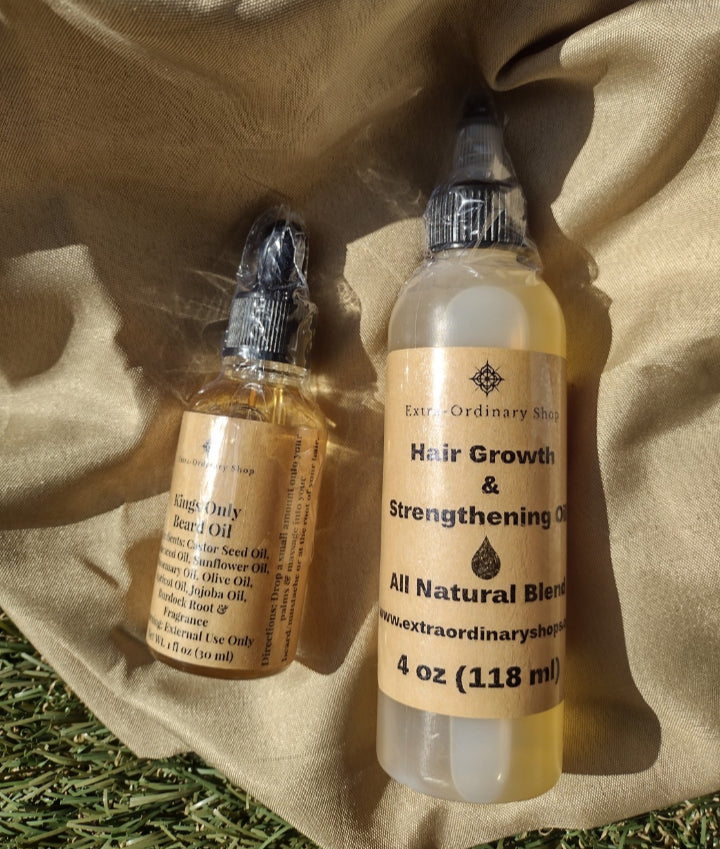 Hair Growth & Strengthening Oil (Squeeze Bottle) 4 oz + Beard Oil 1 oz (Mystery Gift Included)